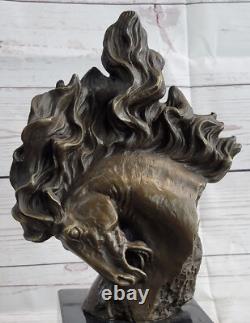 Fait Bronze Cheval Sculpture Sur Marbre Base Art Déco Statue Signée Farmhou