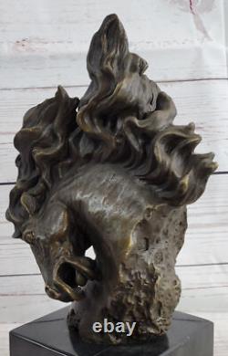 Fait Bronze Cheval Sculpture Sur Marbre Base Art Déco Statue Signée Farmhou