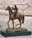 Fait Bronze Sculpture Solde Anime Marbre Cheval Avec Jockey Original Signé