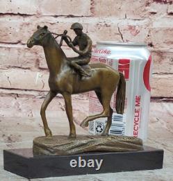 Fait Bronze Sculpture Solde Anime Marbre Cheval Avec Jockey Original Signé