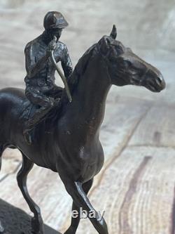 Fait Bronze Sculpture Solde Anime Marbre Cheval Avec Jockey Original Signé