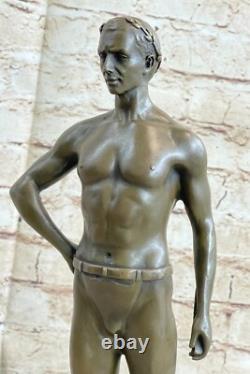 Fait Bronze Sculpture Solde Bas Marbre Dieu Romain Athlétique Original Signé