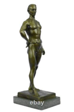 Fait Bronze Sculpture Solde Bas Marbre Dieu Romain Athlétique Original Signé