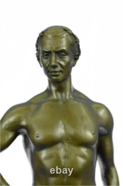 Fait Bronze Sculpture Solde Bas Marbre Dieu Romain Athlétique Original Signé