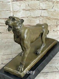 Fait Bronze Sculpture Solde Marbre Deco Art Lion Femelle Lecourtier Signé