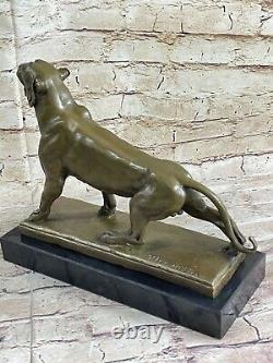 Fait Bronze Sculpture Solde Marbre Deco Art Lion Femelle Lecourtier Signée