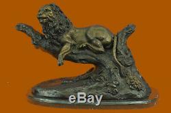 Fait à la Main Large Signée Moigniez Lion au Repos Bronze Marbre Figurine