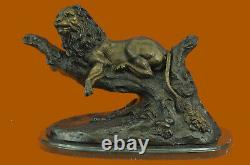 Fait à la Main Large Signée Moigniez Lion au Repos Bronze Marbre Figurine