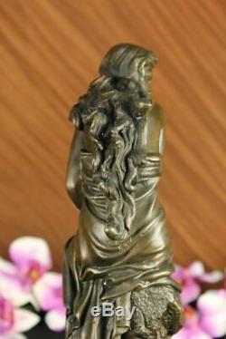 Fait à la Main Signée Moreau, Bronze Statue Femelle Nu Ange Art Marbre Figurine