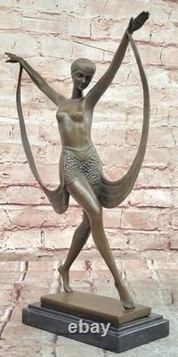 Fayral Statue Sculpture Bronze Art Déco Fille Nue Danseuse Signée Base Marbre