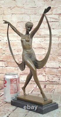 Fayral Statue Sculpture Bronze Art Déco Fille Nue Danseuse Signée Base Marbre