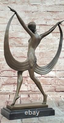 Fayral Statue Sculpture Bronze Art Déco Fille Nue Danseuse Signée Base Marbre
