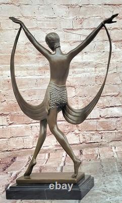 Fayral Statue Sculpture Bronze Art Déco Fille Nue Danseuse Signée Base Marbre