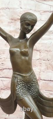Fayral Statue Sculpture Bronze Art Déco Fille Nue Danseuse Signée Base Marbre