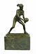 Femelle Volley-ball Lecteur Bronze Sculpture Signé Olympic Marbre Figurine Sport