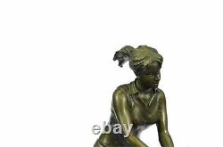 Femelle Volley-Ball Lecteur Bronze Sculpture Signé Olympic Marbre Figurine Sport
