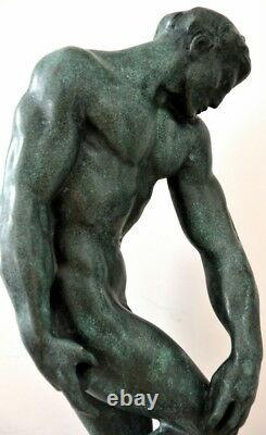 Figure de Bronze Adam Avec Signature Signé Rodin Sur Base en Marbre 6,8 KG