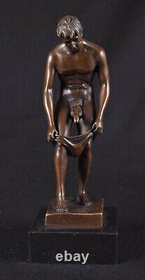 Figure en Bronze Homme Nu Érotique Sculpture Base en Marbre Signé J. Patoue