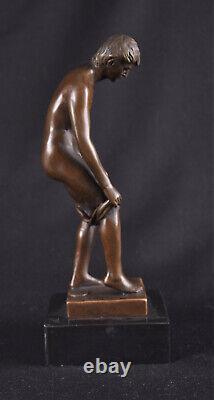 Figure en Bronze Homme Nu Érotique Sculpture Base en Marbre Signé J. Patoue
