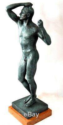 Figure en Bronze le / la Eherne Age Signé Rodin sur Base en Marbre en Bronze