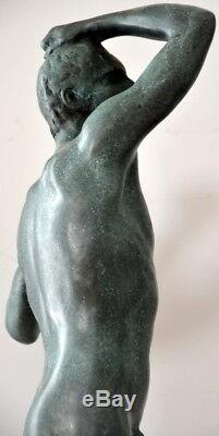 Figure en Bronze le / la Eherne Age Signé Rodin sur Base en Marbre en Bronze