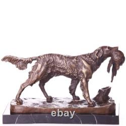 Figurine Chien de Chasse en bronze sur un marbre noir Antique Signée