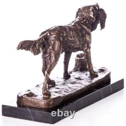 Figurine Chien de Chasse en bronze sur un marbre noir Antique Signée
