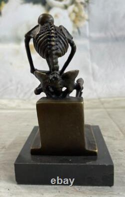 Figurine En Marbre Penseur Squelette En Bronze Massif Signée Milo, Art Moderne