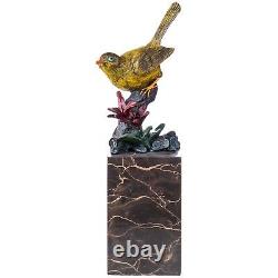 Figurine d'oiseau en bronze coloré Sur un Marbre Vintage