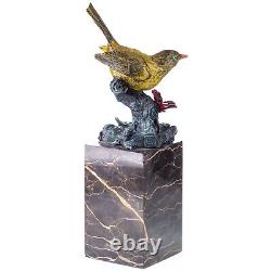 Figurine d'oiseau en bronze coloré Sur un Marbre Vintage