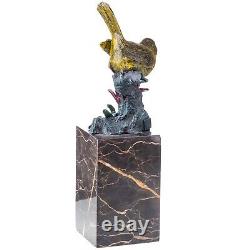 Figurine d'oiseau en bronze coloré Sur un Marbre Vintage