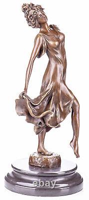 Figurine en Bronze Signé Belle Epoque Sculpture Féminine Antique Marbre