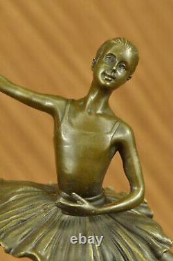 Fonte Bronze & Marbre Figurine Fille Ballerine Signé Sculpture Figurine Cadeau
