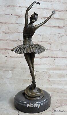 Fonte Bronze Marbre Figurine Fille Ballerine Signée Sculpture