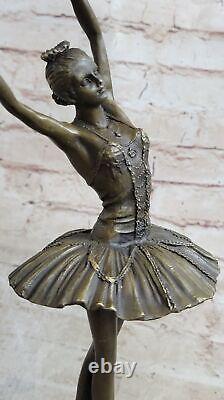 Fonte Bronze Marbre Figurine Fille Ballerine Signée Sculpture