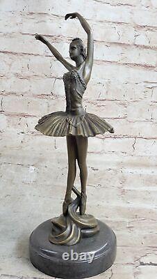 Fonte Bronze Marbre Figurine Fille Ballerine Signée Sculpture Ouvre