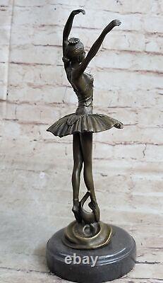 Fonte Bronze Marbre Figurine Fille Ballerine Signée Sculpture Ouvre