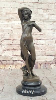 Fonte Bronze Sculpture Statue Drapé Femme Sur Marbre Base Signée J. Cassaigne