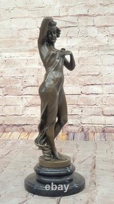 Fonte Bronze Sculpture Statue Drapé Femme Sur Marbre Base Signée J. Cassaigne