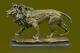 Fonte Sculpture Signé Bronze Royal Lion Statue Sculpture Buste Marbre Base Décor