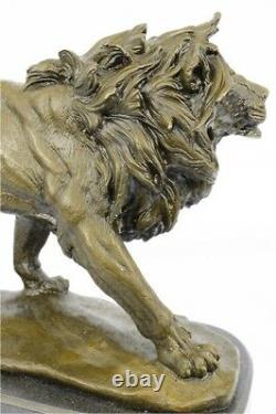 Fonte Sculpture Signée Bronze Royal Lion Statue Buste Marbre Base Décor