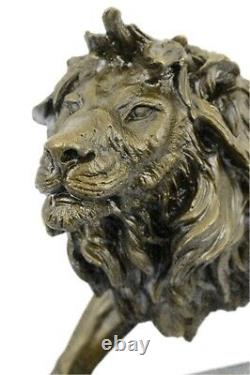 Fonte Sculpture Signée Bronze Royal Lion Statue Buste Marbre Base Décor