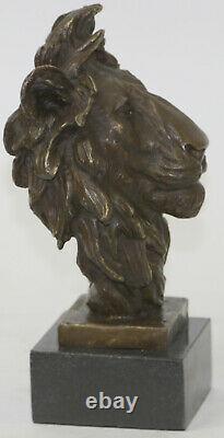 Fonte Signé Bronze Royal Lion Statue Sculpture Buste Marbre Base Bust Cadeau