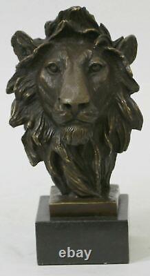 Fonte Signé Bronze Royal Lion Statue Sculpture Buste Marbre Base Figurine Art