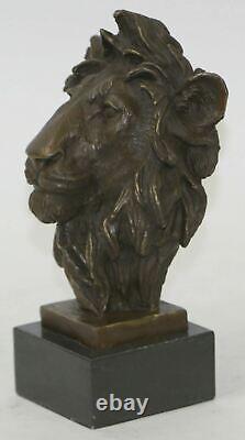 Fonte Signé Bronze Royal Lion Statue Sculpture Buste Marbre Base Figurine Art