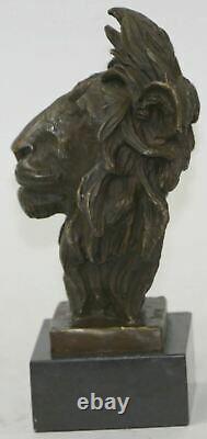 Fonte Signé Bronze Royal Lion Statue Sculpture Buste Marbre Base Figurine Art