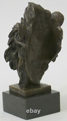 Fonte Signé Bronze Royal Lion Statue Sculpture Buste Marbre Base Figurine Art