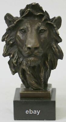 Fonte Signé Bronze Royal Lion Statue Sculpture Buste Marbre Base Figurine Art