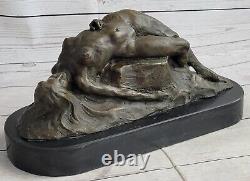 Fonte Signée Original Chair Femelle Bronze Sculpture Marbre Base Statue Figurine