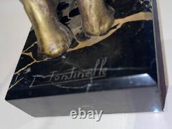 Fontinelle Louis (1886-1964) Serre Livres En Bronze Sur Marbre Signés ART DECO